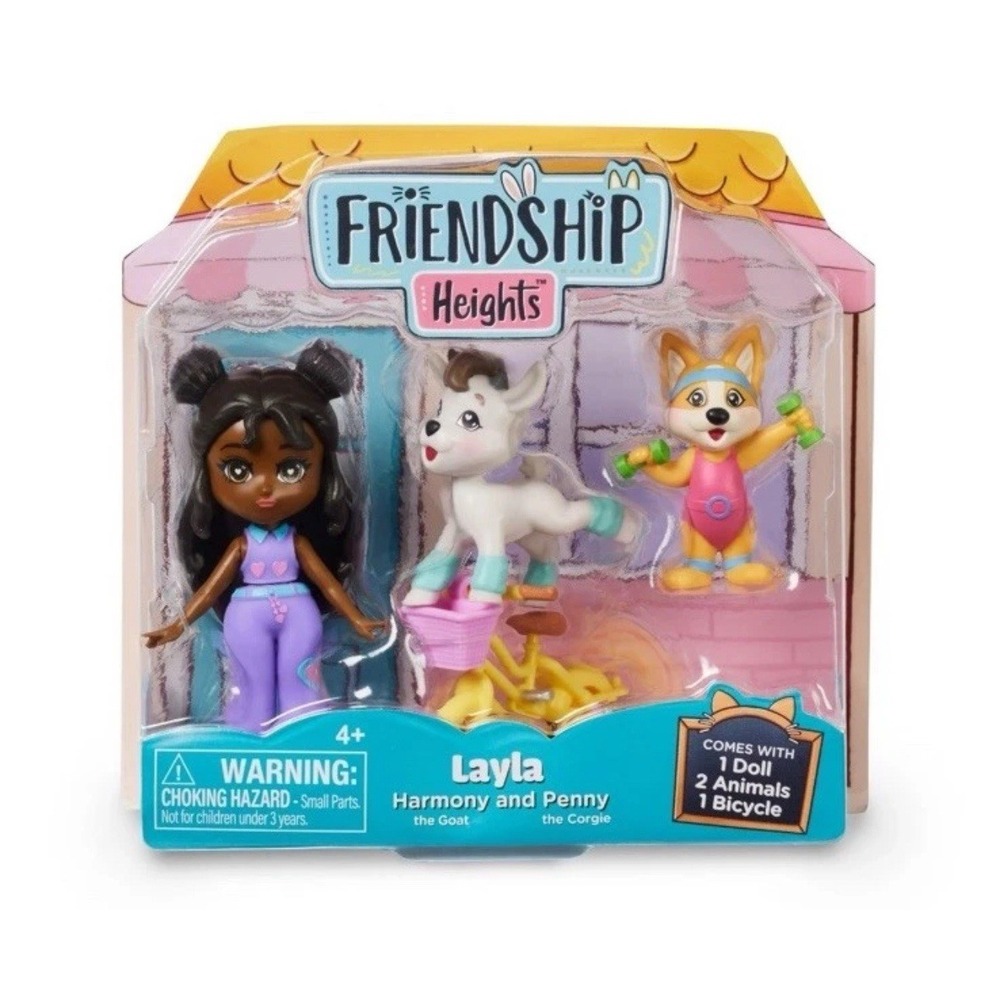 Friendship Heights Layla, Harmony & Penny Set Doll Figure Bike & Animal Friends